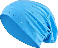 Jersey Baumwolle elastisches Long Slouch Beanie Unisex Herren Damen mit Strass Stern Steinen Mütze Heather in 35 (7) (Turquoise) von Balinco