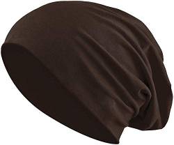 Jersey Baumwolle elastisches Long Slouch Beanie Unisex Mütze Heather in 35 (3) (Dark Brown) von Balinco