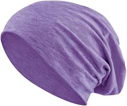 Jersey Baumwolle elastisches Long Slouch Beanie Unisex Mütze Heather in 35 (3) (Heather Purple) von Balinco