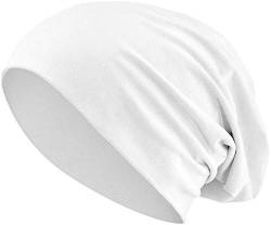 Jersey Baumwolle elastisches Long Slouch Beanie Unisex Mütze Heather in 35 (3) (White) von Balinco