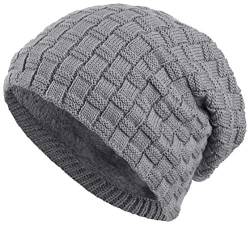 warm gefütterte Beanie mit Teddy-Fleece Fütterung Wintermütze mit Flechtmuster Einheitsgröße für Damen & Herren Mütze (3A) (Grau) von Balinco