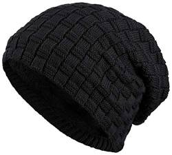 warm gefütterte Beanie mit Teddy-Fleece Fütterung Wintermütze mit Flechtmuster Einheitsgröße für Damen & Herren Mütze (3A) (Schwarz) von Balinco