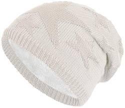 warm gefütterte Beanie mit Teddy-Fleece Fütterung und Sternen Muster Wintermütze Einheitsgröße für Damen & Herren Mütze (1A) (Weiß) von Balinco