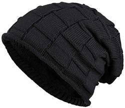 warm gefütterte Beanie mit Teddy-Fleece Wintermütze Flechtmuster Einheitsgröße für Damen & Herren Mütze (Schwarz) von Balinco