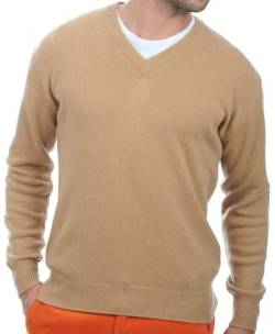 Balldiri Premium Kaschmir Herren Langarm Pullover V-Ausschnitt 4-fädig Camel XXXL von Balldiri & Windhound