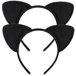 Schwarze Katzenohren Stirnband Frauen Ohren Kostüm Weiche Kitty Ohren Stirnband 2 Stück für Cosplay Halloween Weihnachten Party Alltag Dekoration (Cartoon) von Balloome