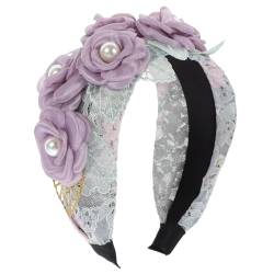 Baluue Kunstperlen-Stirnbänder Blumen-Haarband Spitzen-Stirnband Netz-Haarreifen Blumen-Haar-Accessoire Für Frauen Und Mädchen Lila von Baluue
