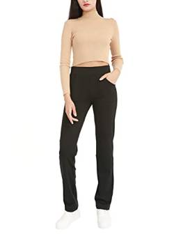 Bamans Damen Black Anzughose Elegant Stretch Stoffhose Straight Leg Soft Casual Elastische Taillenhose für Business Casual （Black,Small von Bamans