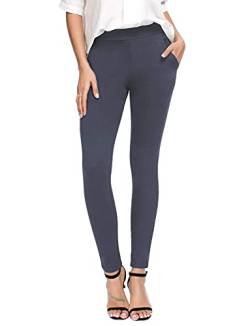 Bamans Damen Stretch Hosen Skinny Fit - Straight Anzughose Lange Jogginghose Leggings mit Taschen Elegante Freizeithose Elastisch Bengaline Jegging Grau XL von Bamans