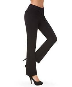 Bamans Damen klassische,elegante,dehnbare,gerade Hose mit elastischer Taille für Büro und Business X Groß Schwarz von Bamans