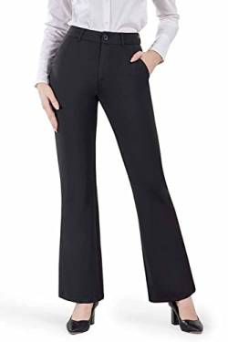 Bamans Schlaghose Damen Strech Anzughose Schwarz Breite Leg Business Stoffhose Flare Bootcut Elegante Hose Hoher Bund Freizeithose(Schwarzgrau,XX-Large) von Bamans