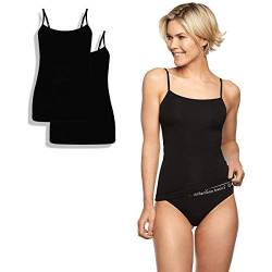 Bamboo Basics - Damen Bambus Spaghettitops - Vera - 2er-Pack - Runden Halsausschnitt - Verstellbare, Schmale Schultergurte - Atmungsaktiv - XL - Schwarz von Bamboo Basics