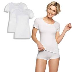 Bamboo Basics - Damen Bambus T-Shirt - Kate - 2er-Pack - Rundhalsausschnitt und Ärmel bis zur Mitte des Oberarms - Atmungsaktiv und Bequem - M - Weiß von Bamboo Basics