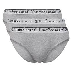 Bamboo Basics Damen Slips YARA, 3er Pack - Logo-Bund, atmungsaktiv, Single Jersey Grau XL von Bamboo Basics