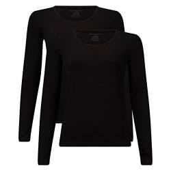 Bamboo Basics Damen T-Shirt, 2er Pack - Lara Longsleeve, Unterhemd, Rundhals, Uni Schwarz L von Bamboo Basics