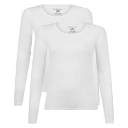 Bamboo Basics Damen T-Shirt, 2er Pack - Lara Longsleeve, Unterhemd, Rundhals, Uni Weiß L von Bamboo Basics