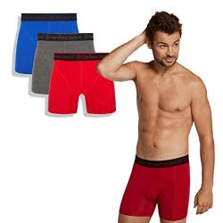 Bamboo Basics - Herren Bambus Boxershorts - Rico - 3er-Pack - Atmungsaktive Unterwäsche - Grau, Blau und Rot - L von Bamboo Basics