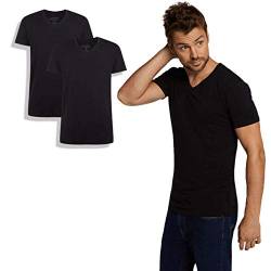 Bamboo Basics - Herren Bambus T-Shirt - Velo - V-Ausschnitt - 2er-Pack - Extra weich und Atmungsaktiv - Schwarz - L von Bamboo Basics