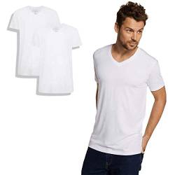 Bamboo Basics - Herren Bambus T-Shirt - Velo - V-Ausschnitt - 2er-Pack - Extra weich und Atmungsaktiv - Weiß - S von Bamboo Basics