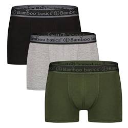 Bamboo Basics Herren Boxer Shorts, 3er Pack - Liam Trunks, atmungsaktiv, Jersey Schwarz/Grau/Grün XL von Bamboo Basics