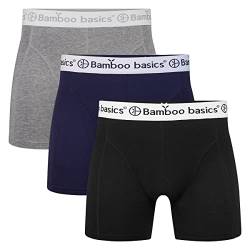 Bamboo Basics Herren Boxer Shorts RICO, 3er Pack - atmungsaktiv, Single Jersey Grau/Blau/Schwarz S von Bamboo Basics