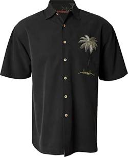 Bamboo Cay Peekaboo Herren Hemd mit kurzen Ärmeln, bestickt, schwarz, Groß von Bamboo Cay