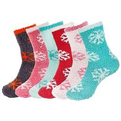 Assorted Super Soft Warm Microfiber Fuzzy Snowflake Socks - Assortment B - 6 Pairs Value Pack von BambooMN