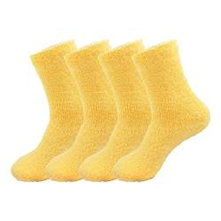 BambooMN Women's Super Soft and Cozy Feather Light Fuzzy Home Socks - Sunshine Yellow - 4 Pair Value Pack - Size 4-10 von BambooMN