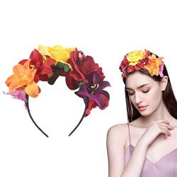 1 Stück künstliche Simulation Rose Orchidee Blume Stirnband Blumen Haarband Kopfbedeckung Zubehör für Frauen Mädchen Damen Halloween Make-up Party Mehrfarbig von Bamboopack