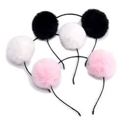 3 Stück Panda Ohren Stirnbänder Flauschige Pom Ball Kopfbedeckung Haarbänder Haarreifen für Gefälligkeiten Urlaub Cosplay Party Kostüm Haarschmuck von Bamboopack