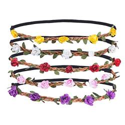 6 x mehrfarbige Blumenkronen im Boho-Stil, elastisch, Hippie-Haarkranz, Kopfschmuck für Hochzeit, Party, Urlaub, Fotografie von Bamboopack