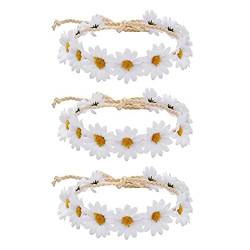 Bamboopack 3 x Sonnenblumen-Haarband, Krone, Gänseblümchen, Boho, Gänseblümchen, Haarband, Brautschmuck, Blumenkranz, Zubehör für Damen, Mädchen (weiß) von Bamboopack