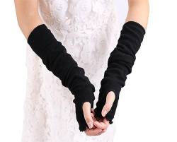 Fingerlose Armstulpen für Damen, Lotusblatt-Stil, elastisch, dehnbar, lange Ärmel, Daumenloch, Handschuhe, Zubehör (weiß) von Bamboopack