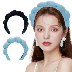 2pcs Mimi and Co Spa Headband for Women, Sponge & Terry Towel Cloth Fabric Cute Hair Accessories for Skincare/Makeup Removal/Facial Mask/Face Washing (Blue+Black) von Bamideo