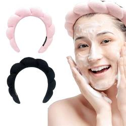 2pcs Mimi and Co Spa Headband for Women, Sponge & Terry Towel Cloth Fabric Cute Hair Accessories for Skincare/Makeup Removal/Facial Mask/Face Washing (Pink+Black) von Bamideo