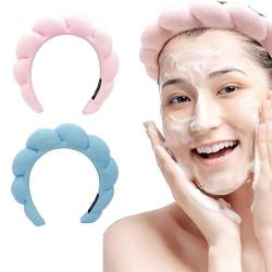 2pcs Mimi and Co Spa Headband for Women, Sponge & Terry Towel Cloth Fabric Cute Hair Accessories for Skincare/Makeup Removal/Facial Mask/Face Washing (Pink+Blue) von Bamideo