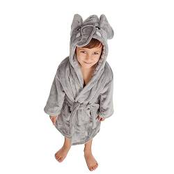 Bamu Baby Town Bademantel für Jungen und Mädchen, Unisex, weiches Plüsch-Fleece, mit Kapuze, Größen 6–24 Monate, 2–6 Jahre, Elefant Grau, 3-4 Jahre von Bamu