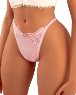 Banamic Frauen Unterwäsche Spitze Ausgeschnitten Thongs Mitte Taille Höschen Slips, Rosa von Banamic