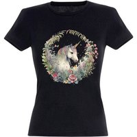 Banco T-Shirt Banco Unicorn T-Shirt mit Unicorn im Kranz Druck Damen Sommermode von Banco