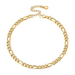 Bandmax 18k vergoldet Fußkettchen Klassische Figarokette Knöchelarmband für Mädchen Jungen 22+5cm verstellbar Schlichte Fußkette Fuß Armband Minimalist Modeschmuck Geschenk für Geburtstag von Bandmax