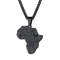 Bandmax Afrikanische Halskette Schwarz personalisiert Afrika Landkarte Anhänger mit Weizenkette 55+5cm Ich Liebe Afrika Modeschmuck Accessoire für Party von Bandmax