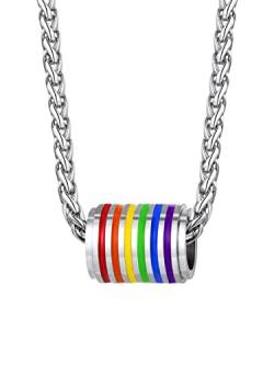 Bandmax Anhänger Kette für Damen Herren Edelstahl LGBT Regenbogen Zylinderrolle Tunel mit 55cm+5cm Weizenkette Homosexuell Gay Pride Modeschmuck für Geburtstag Valentinstag von Bandmax