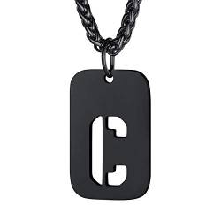 Bandmax Buchstabe Dog Tag C + Weizenkette 55+5cm Armeestil hohl Initiale Halskette Schwarz Damen Herren Militärische Erkennungsmarke Modeschmuck Accessoire von Bandmax