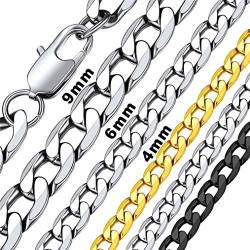 Bandmax Damen 6mm dünne Panzerkette Halskette Klassische kubanische Gliederkette 46cm Edelstahl Hip Hop Schmuck für Jungen Mädchen Geburtstag von Bandmax