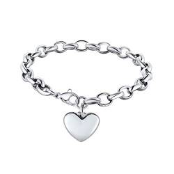 Bandmax Damen Armband 22cm Ankerkette Armband mit Herz Charm 316L Edelstahl Gliederarmband verstellbare Armkette Modeschmuck Geschenk für Valentinstag Weihnachten von Bandmax