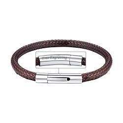 Bandmax Damen Faux Lederarmband 18cm braun geflochten Wachsschnur Armband mit personalisiertem Verschluss wasserdicht Baumwollschnur Armreif Modeschmuck für Jugendliche von Bandmax