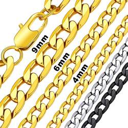 Bandmax Damen Panzerkette Halskette 4mm dünne kubanische Gliederkette 46cm 18k vergoldet Hip Hop Modeschmuck für Jungen Mädchen Geburtstag von Bandmax