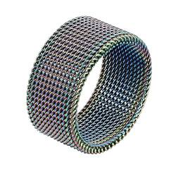 Bandmax Farbiger Mesh Bandring Modering Ringgröße 67 Bunter Ring aus Edelstahl Mesh Ring Fingerring mit 10,2MM Breite Partnerring Schickes Schmuckstück Mesh Schmuckring von Bandmax