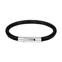 Bandmax Faux Lederarmband für Männer Frauen 18cm schwarz Wachsschnur Armband mit Edelstahl Verschluss wasserdicht Baumwollschnur Armreif Mädchen Jungen Modeschmuck Accessooire von Bandmax