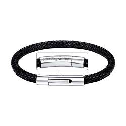 Bandmax Faux Lederarmband für Männer Frauen 18cm schwarz Wachsschnur Armband mit personalisiertem Verschluss wasserdicht Baumwollschnur Armreif Mädchen Jungen Modeschmuck Accessooire von Bandmax